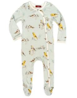 Milkbarn Bamboo Footed Romper Blue Birds