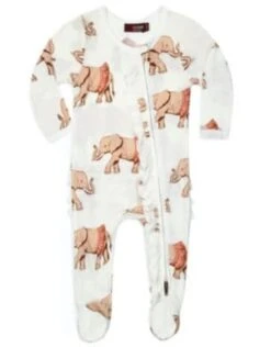 Milkbarn Bamboo Ruffle Zipper Footed Romper Tutu Elephant