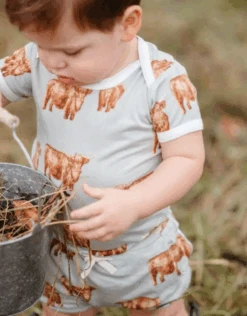 Milkbarn Highland Cow Bamboo Short Sleeve One Piece 7 Milkbarn Highland Cow Bamboo Short Sleeve One Piece -Little Kids Care Shop milkbarn milkbarn highland cow bamboo short sleeve 2
