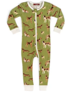 Milkbarn Organic Cotton Zipper Pajama Green Dogs