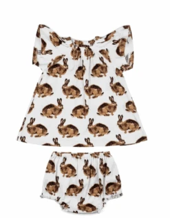 Milkbarn Short Sleeve Peasant Dress W/Bloomers Bunny