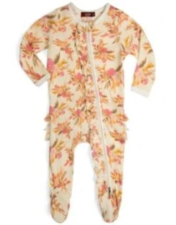 Milkbarn Zipper Footed Romper W/Ruffle Vintage Floral